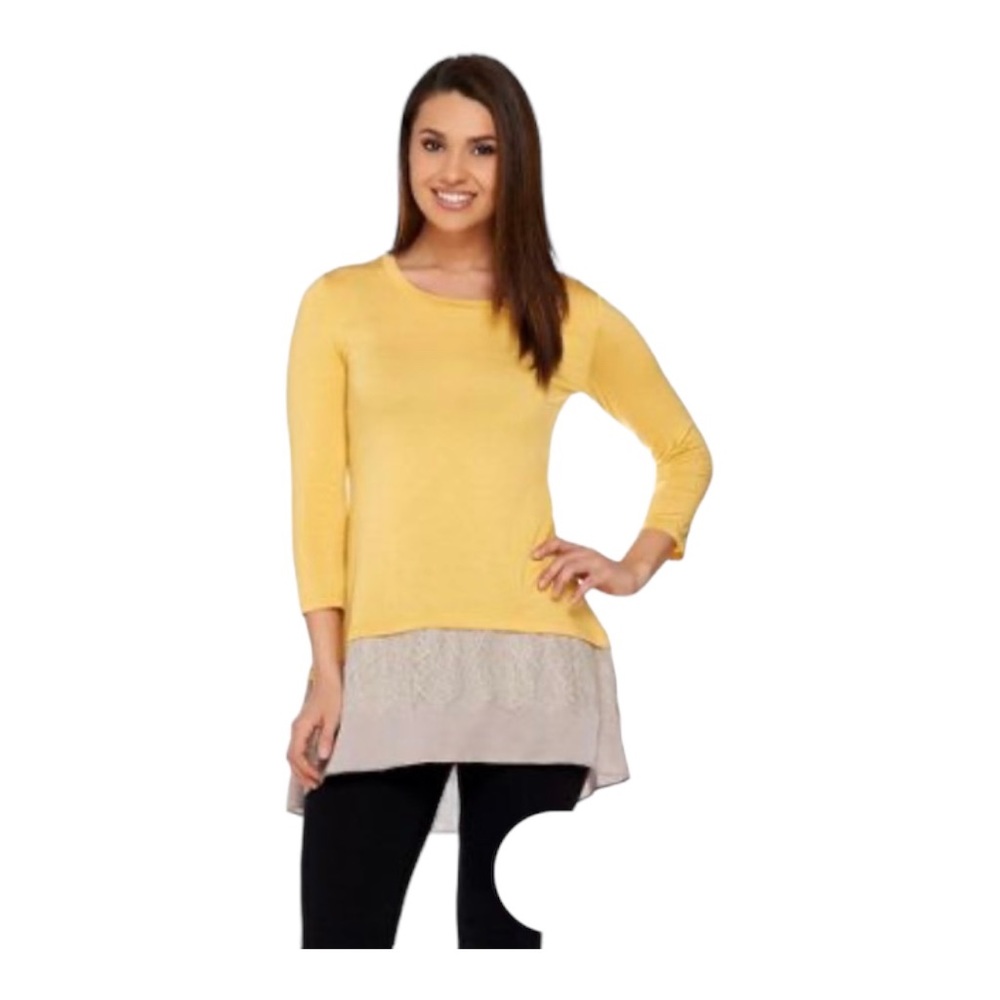 LOGO Pullover ‎ Tunic Top Layered Bottom Yellow/Tan Size M